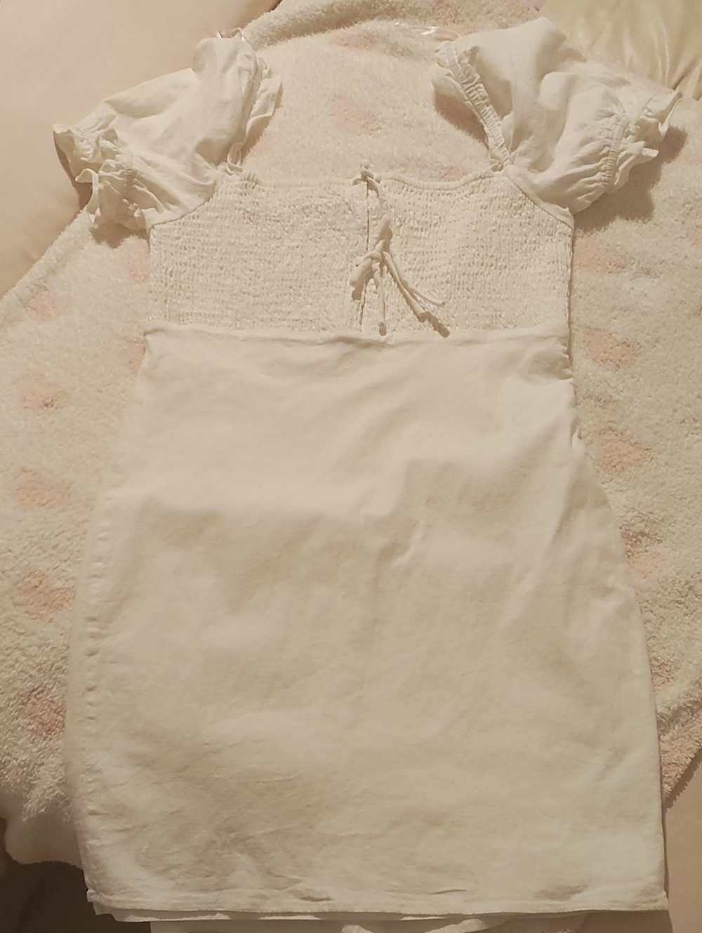 Astr White Smocked Bodice Puff Sleeve Dress